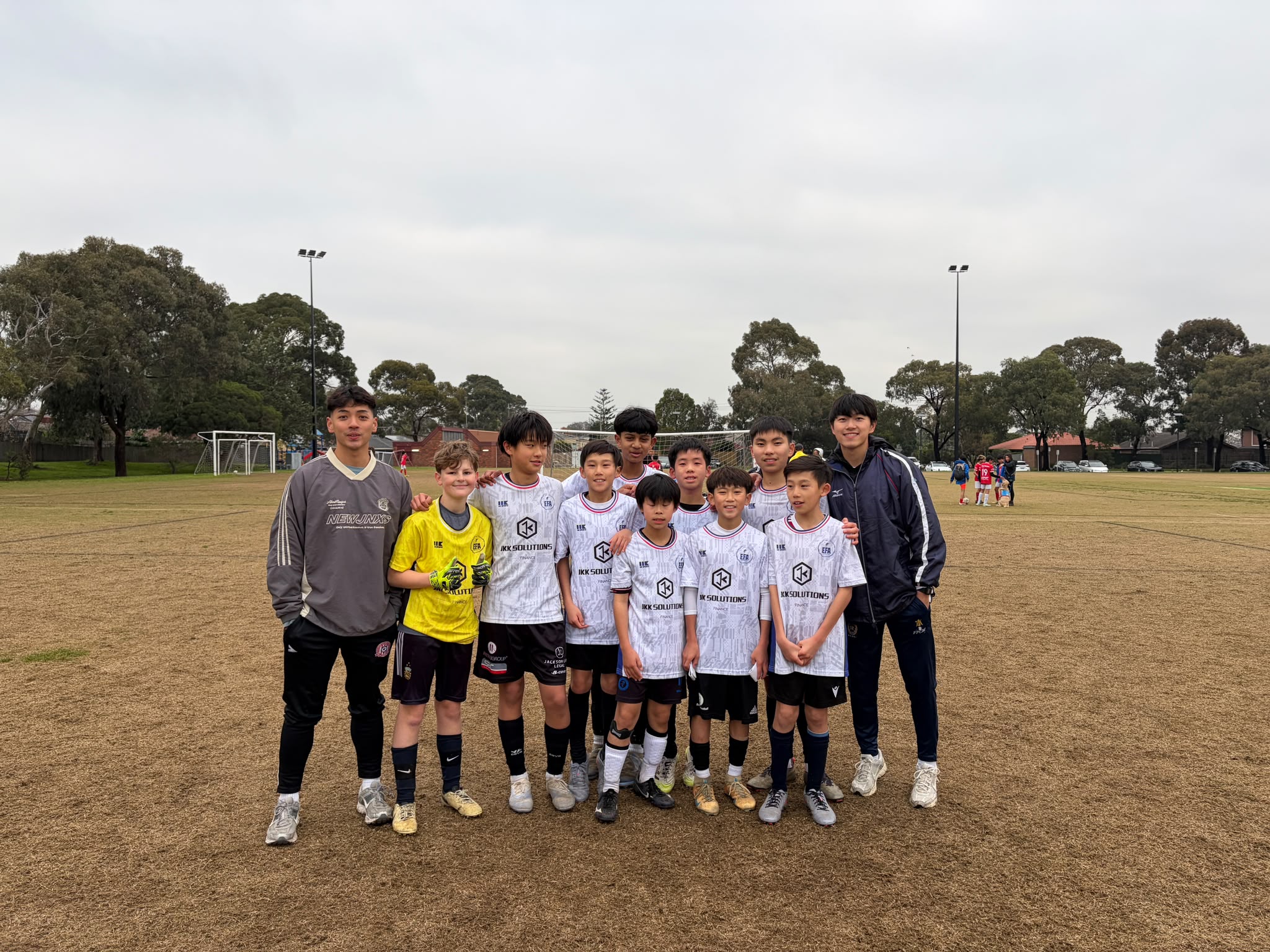 EFA squad together on the pitch before a match day in Melbourne